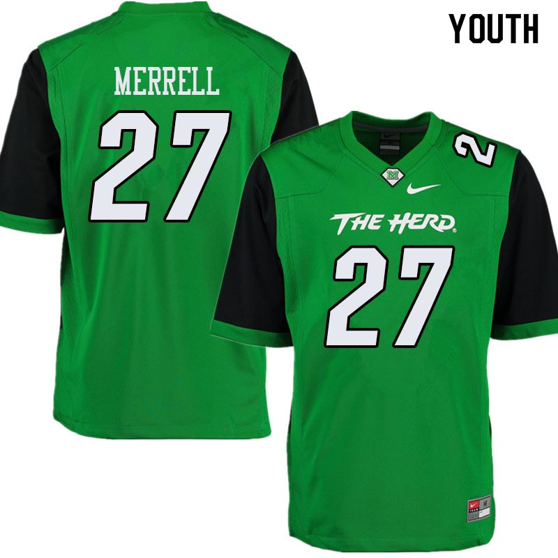 Youth #27 Kereon Merrell Marshall Thundering Herd College Football Jerseys Sale-Green - Click Image to Close
